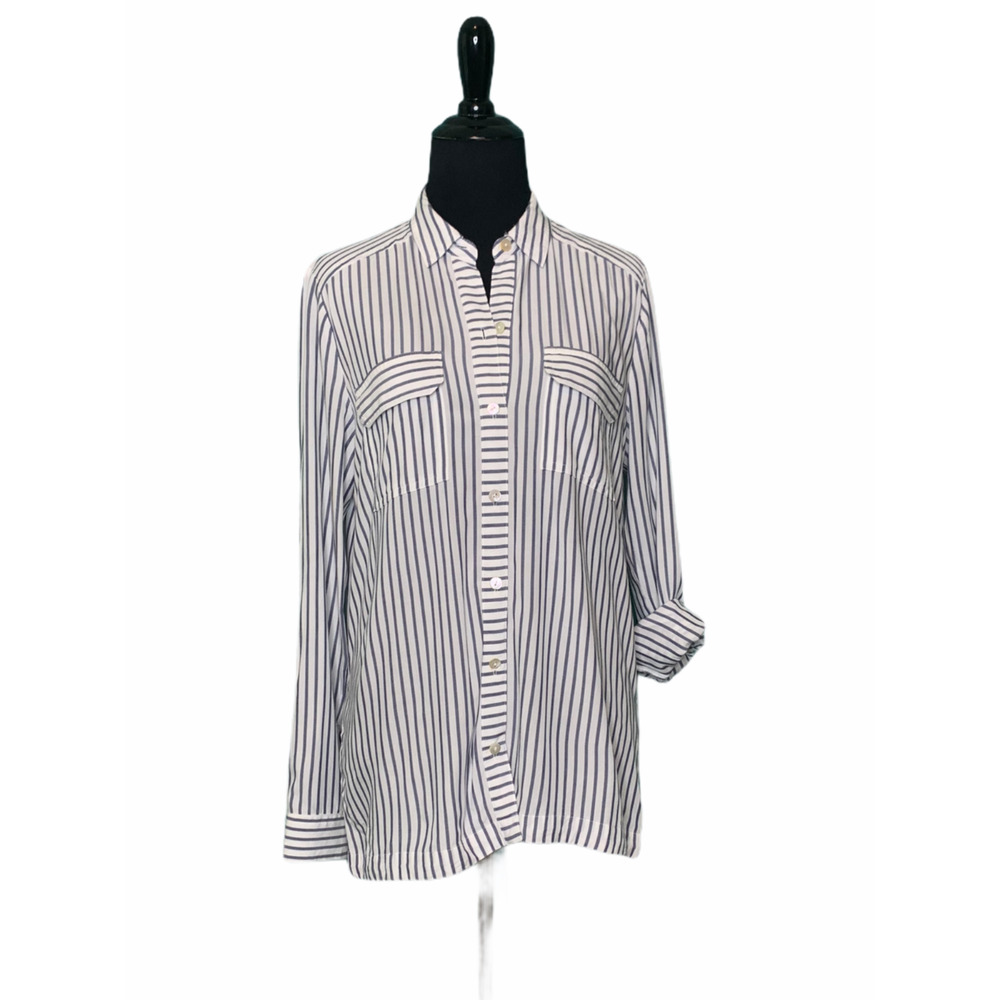 J Jill White Black Striped Casual Tunic Top Size XS